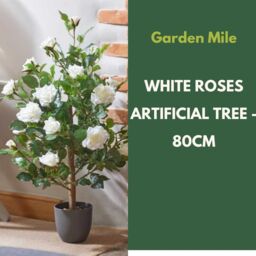 Marco Paul Artificial House Plant 80cm White Rose Trees Indoor Potted Plant in Off-White - thumbnail 4