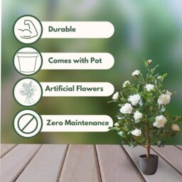 Marco Paul Artificial House Plant 80cm White Rose Trees Indoor Potted Plant in Off-White - thumbnail 5