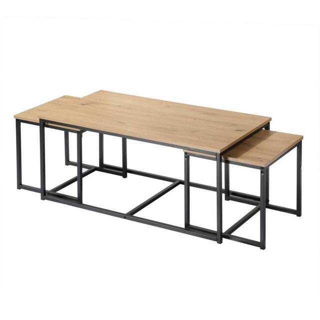 CALICOSY Set Of 3 Nesting Coffee Tables, 100 Cm Long - LENNY in Light Oak - image 1