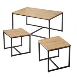 CALICOSY Set Of 3 Nesting Coffee Tables, 100 Cm Long - LENNY in Light Oak - thumbnail 3