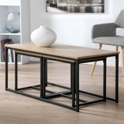 CALICOSY Set Of 3 Nesting Coffee Tables, 100 Cm Long - LENNY in Light Oak - thumbnail 6