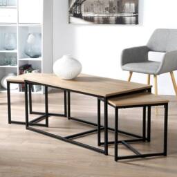 CALICOSY Set Of 3 Nesting Coffee Tables, 100 Cm Long - LENNY in Light Oak - thumbnail 2