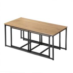 CALICOSY Set Of 3 Nesting Coffee Tables, 100 Cm Long - LENNY in Light Oak - thumbnail 4