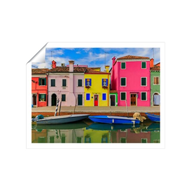 "Warren Reed - Designer Bright & Colorful Houses In Burano Island Unframed Art Print - Size: W20"" x H30""" - image 1