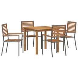 Berkfield Home 5 Piece Garden Dining Set Grey Poly Rattan Acacia - thumbnail 2
