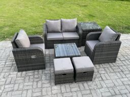 Fimous Wicker PE Rattan Garden Furniture Set Outdoor Lounge Sofa Set with Love Sofa Square Coffee Table Side Table in Dark Grey - thumbnail 2