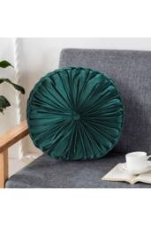 Living and Home Round Velvet Cushion Throw Pillow in Dark Green - thumbnail 1