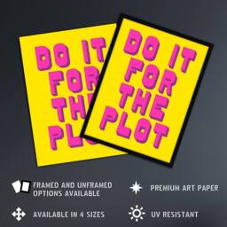Artery8 Do It For The Plot Retro Yellow Pink Funny Cheeky Framed Art Print - Size: A4 - thumbnail 2