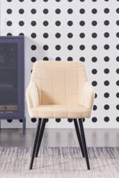 Life Interiors Single Camden Modern Velvet Dining Chair with Armrests, Quilted Design & Black Metal Legs in Cream - thumbnail 2