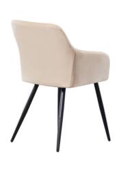 Life Interiors Single Camden Modern Velvet Dining Chair with Armrests, Quilted Design & Black Metal Legs in Cream - thumbnail 4