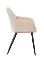 Life Interiors Single Camden Modern Velvet Dining Chair with Armrests, Quilted Design & Black Metal Legs in Cream - thumbnail 3