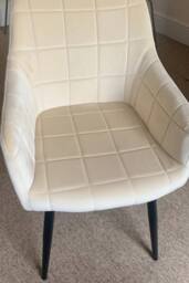Life Interiors Single Camden Modern Velvet Dining Chair with Armrests, Quilted Design & Black Metal Legs in Cream - thumbnail 8