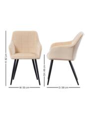 Life Interiors Single Camden Modern Velvet Dining Chair with Armrests, Quilted Design & Black Metal Legs in Cream - thumbnail 7