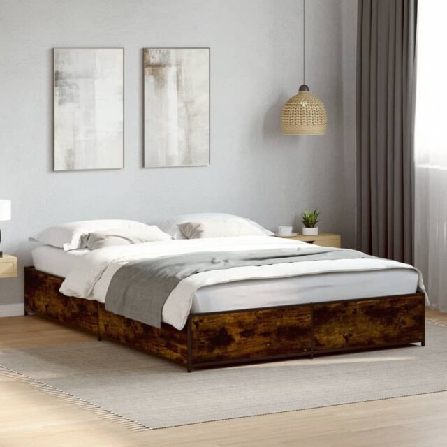 Berkfield Home Bed Frame without Mattress Smoked Oak 135x190 cm Double in Brown - image 1