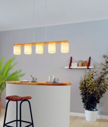 Loops Pendant Light Colour Satin Nickel Brown Shade White Fabric Bulb E27 5x28W in Metallics - thumbnail 3
