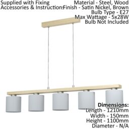 Loops Pendant Light Colour Satin Nickel Brown Shade White Fabric Bulb E27 5x28W in Metallics - thumbnail 2