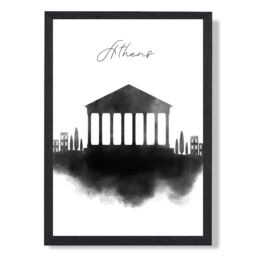 ARTZE Athens Watercolour Skyline City Framed Print SIZE: A3 with Black Frame - Size: A4 - thumbnail 1