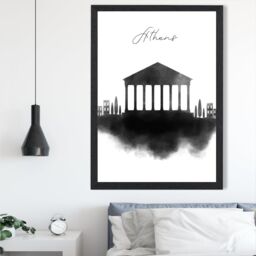 ARTZE Athens Watercolour Skyline City Framed Print SIZE: A3 with Black Frame - Size: A4 - thumbnail 2