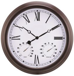 mysmartbuy Vintage Design Garden Clock - Battery Powered Waterproof Wall Clock with Hygrometer & Thermometer - 38cm Diameter in Brown - thumbnail 3