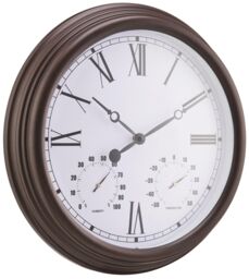 mysmartbuy Vintage Design Garden Clock - Battery Powered Waterproof Wall Clock with Hygrometer & Thermometer - 38cm Diameter in Brown - thumbnail 4