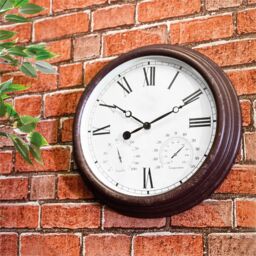 mysmartbuy Vintage Design Garden Clock - Battery Powered Waterproof Wall Clock with Hygrometer & Thermometer - 38cm Diameter in Brown - thumbnail 2