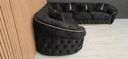 Celebrity Interiors Ambassador Corner Sofa Black Velvet With Gold Accents - thumbnail 2