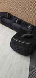 Celebrity Interiors Ambassador Corner Sofa Black Velvet With Gold Accents - thumbnail 4