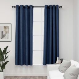 Berkfield Home Linen-Look Blackout Curtains with Grommets 2 pcs Blue 140x175cm - Size: 140x175 cm
