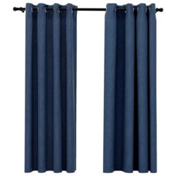 Berkfield Home Linen-Look Blackout Curtains with Grommets 2 pcs Blue 140x175cm - Size: 140x175 cm - thumbnail 2