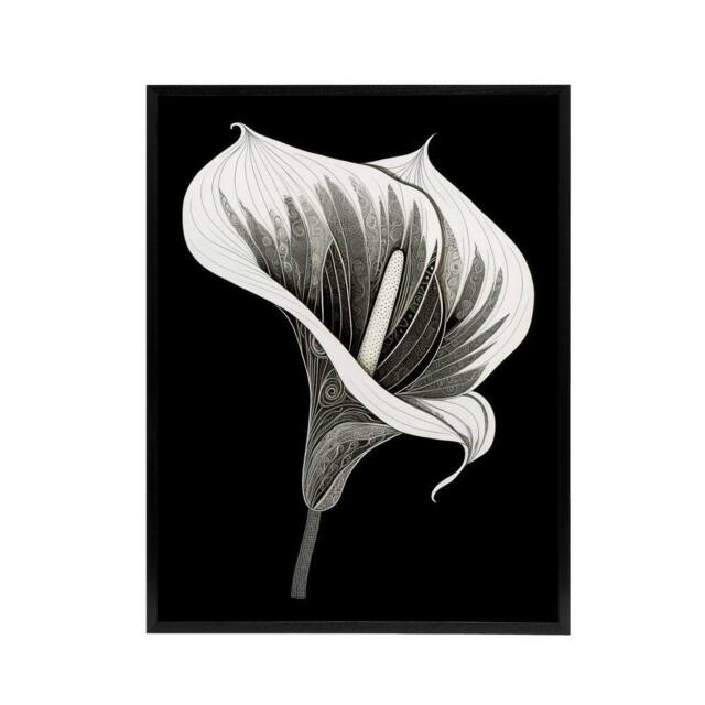 "Artery8 Batik Style Black White Calla Lily Flower Framed Canvas Wall Art Print - Size: W12"" x H16""" - image 1