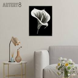 "Artery8 Batik Style Black White Calla Lily Flower Framed Canvas Wall Art Print - Size: W12"" x H16""" - thumbnail 3