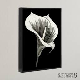 "Artery8 Batik Style Black White Calla Lily Flower Framed Canvas Wall Art Print - Size: W12"" x H16""" - thumbnail 2