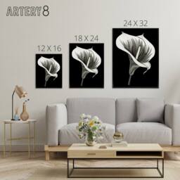 "Artery8 Batik Style Black White Calla Lily Flower Framed Canvas Wall Art Print - Size: W12"" x H16""" - thumbnail 4