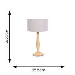 ValueLights Victoria Light Wood Traditional Stem Table Lamp with Fabric Drum Shade in Grey - thumbnail 6