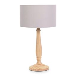 ValueLights Victoria Light Wood Traditional Stem Table Lamp with Fabric Drum Shade in Grey - thumbnail 2