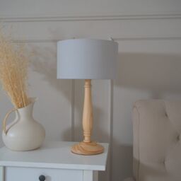 ValueLights Victoria Light Wood Traditional Stem Table Lamp with Fabric Drum Shade in Grey - thumbnail 3