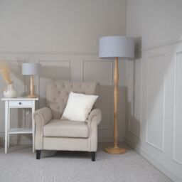 ValueLights Victoria Light Wood Traditional Stem Table Lamp with Fabric Drum Shade in Grey - thumbnail 4