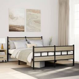 Berkfield Home Metal Bed Frame without Mattress Sonoma Oak 140x200 cm in Brown - thumbnail 2