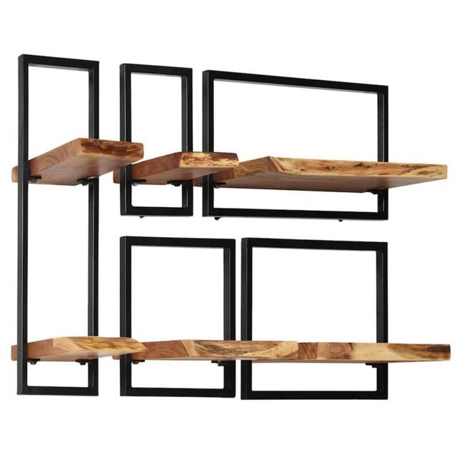 Berkfield Home Wall Shelf Set 5 Pieces Solid Acacia Wood & Steel in Brown - image 1
