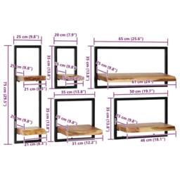 Berkfield Home Wall Shelf Set 5 Pieces Solid Acacia Wood & Steel in Brown - thumbnail 9