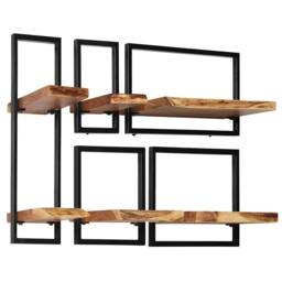 Berkfield Home Wall Shelf Set 5 Pieces Solid Acacia Wood & Steel in Brown