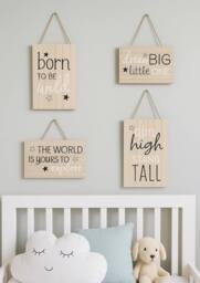 Marco Paul Set of 4 Wooden Wall Plaques For Kids Nursery's in Beige - Size: 20 cm - thumbnail 4