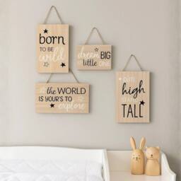 Marco Paul Set of 4 Wooden Wall Plaques For Kids Nursery's in Beige - Size: 20 cm - thumbnail 1