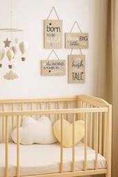 Marco Paul Set of 4 Wooden Wall Plaques For Kids Nursery's in Beige - Size: 20 cm - thumbnail 3
