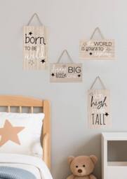 Marco Paul Set of 4 Wooden Wall Plaques For Kids Nursery's in Beige - Size: 20 cm - thumbnail 5