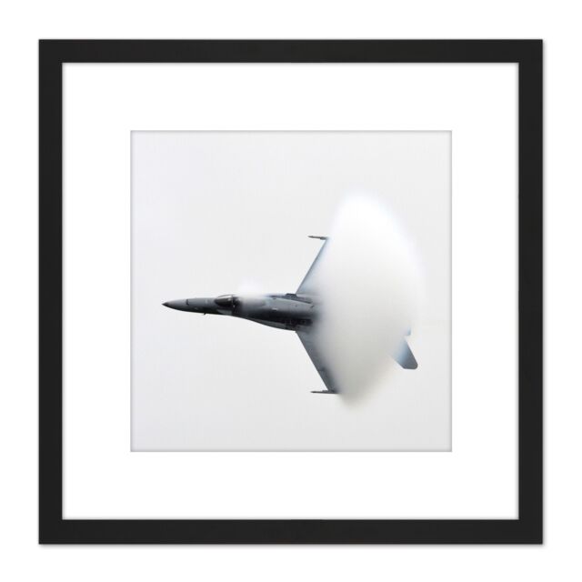 Artery8 Military USA Navy FA-18 Hornet Aircraft Fighter Jet Photo 8X8 Inch Square Wooden Framed Wall Art Print Picture with Mount in Black - image 1
