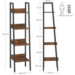 VASAGLE 4-Tier Ladder Bookcase Free Standing Storage Steel Frame Office in Brown - thumbnail 3