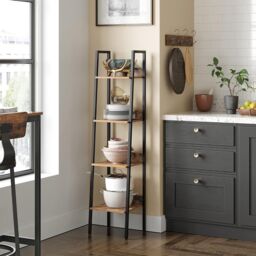 VASAGLE 4-Tier Ladder Bookcase Free Standing Storage Steel Frame Office in Brown - thumbnail 2