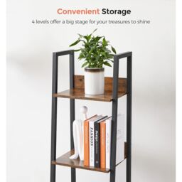 VASAGLE 4-Tier Ladder Bookcase Free Standing Storage Steel Frame Office in Brown - thumbnail 7