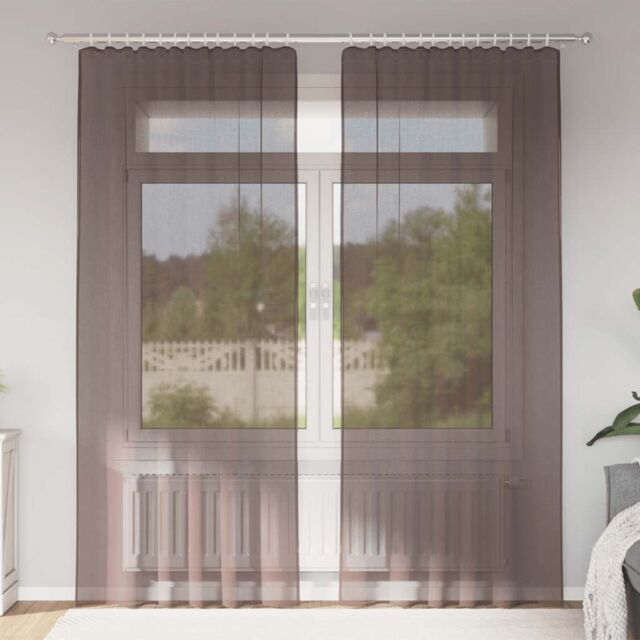 Berkfield Home Voile Curtains with Tab Top 2 pcs Brown - image 1